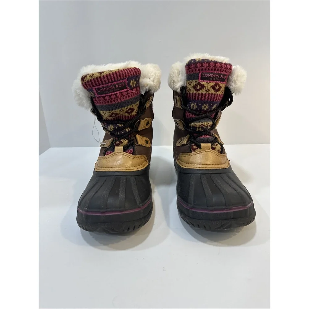 LONDON FOG Tottenham Cold Weather Warm Lined Snow Boots Girls Size 3 Pink Brown